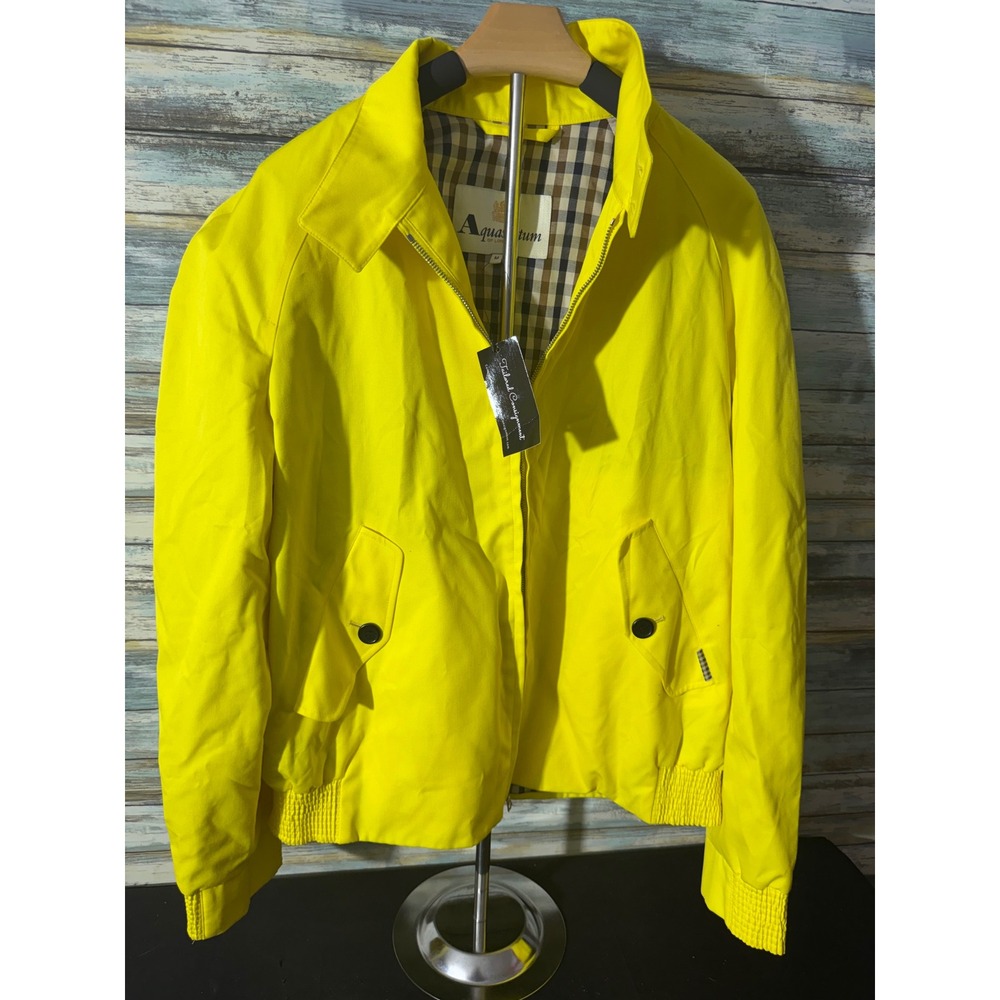 Aquascutum Harrington Jacket Medium Yellow Excellent Zip Front Club Check Lining